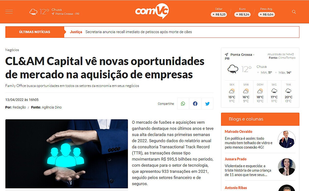 CL&AM Capital v novas oportunidades de mercado na aquisio de empresas